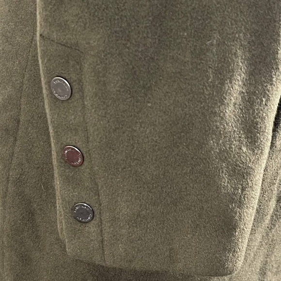 Calvin Klein Angora Wool Blend Trench Coat Olive Green Sz L Mob Wife Mock Neck - Picture 10 of 14